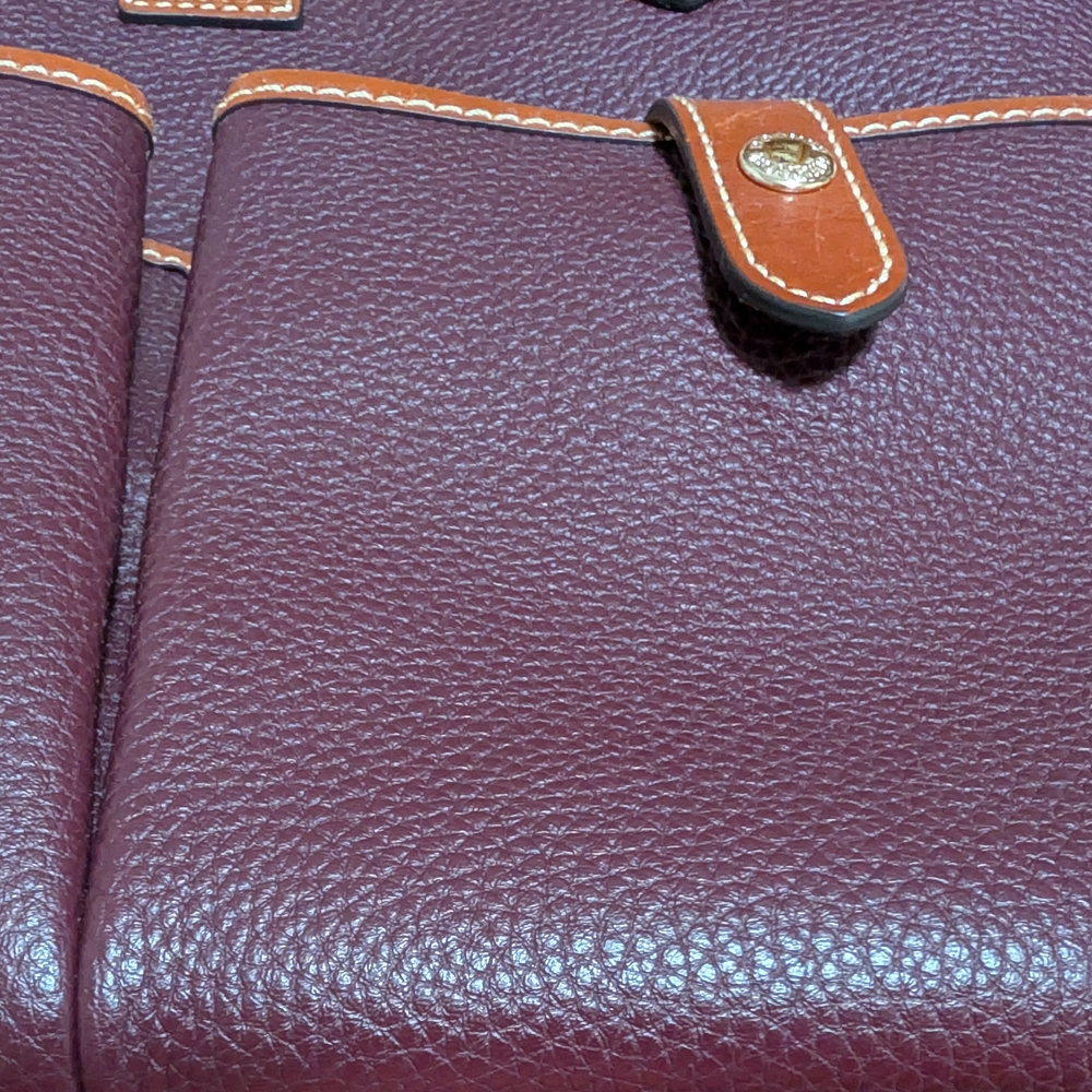 Dooney & Bourke Plum Pebble Leather Tote with Tan Trim - Picture 10 of 13